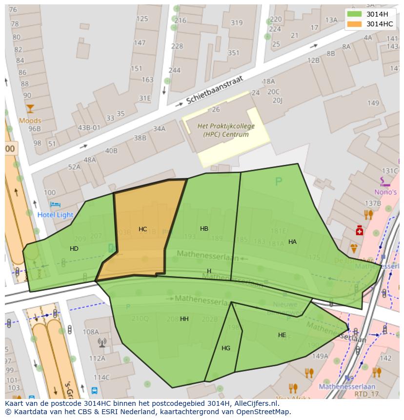 Afbeelding van het postcodegebied 3014 HC op de kaart.