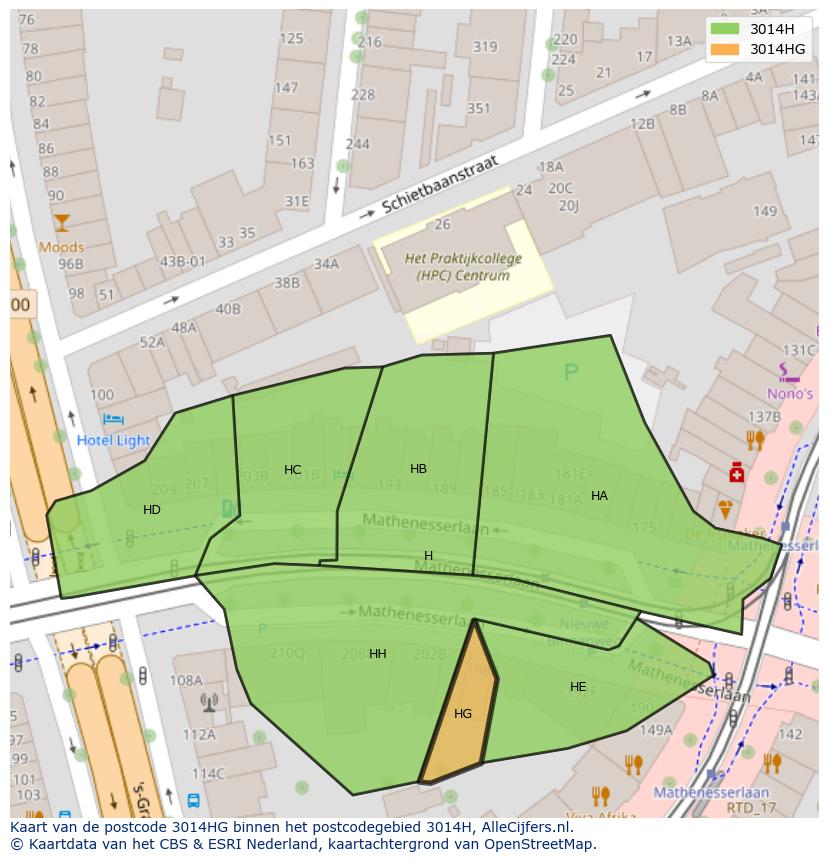 Afbeelding van het postcodegebied 3014 HG op de kaart.