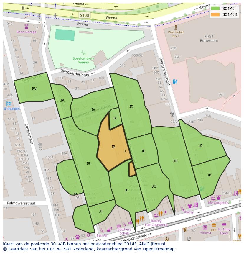 Afbeelding van het postcodegebied 3014 JB op de kaart.