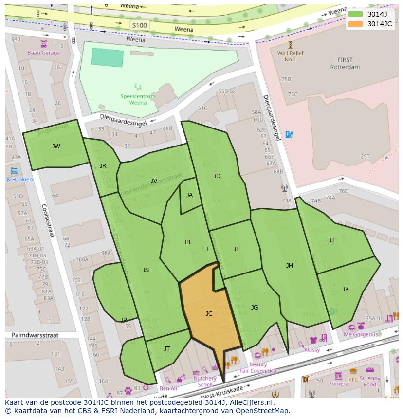 Afbeelding van het postcodegebied 3014 JC op de kaart.