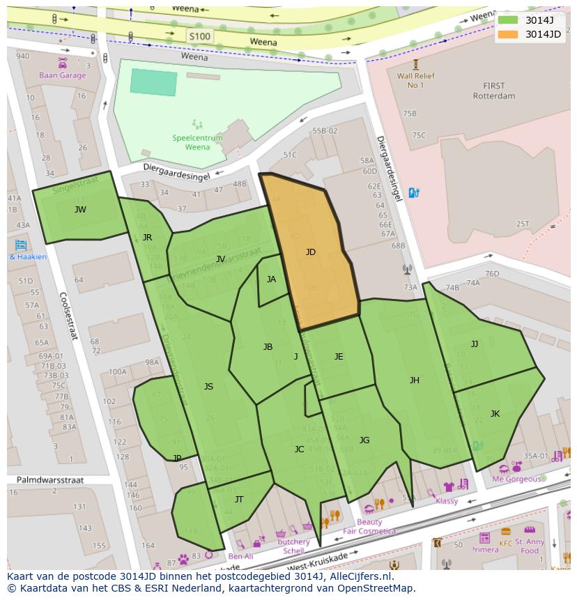 Afbeelding van het postcodegebied 3014 JD op de kaart.