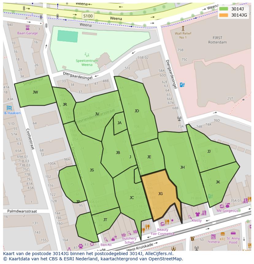 Afbeelding van het postcodegebied 3014 JG op de kaart.