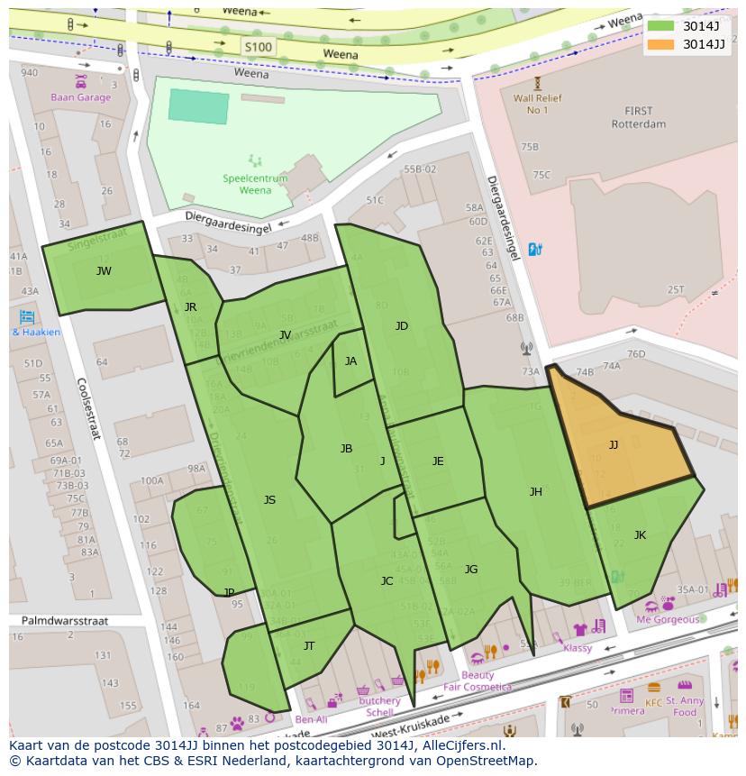 Afbeelding van het postcodegebied 3014 JJ op de kaart.
