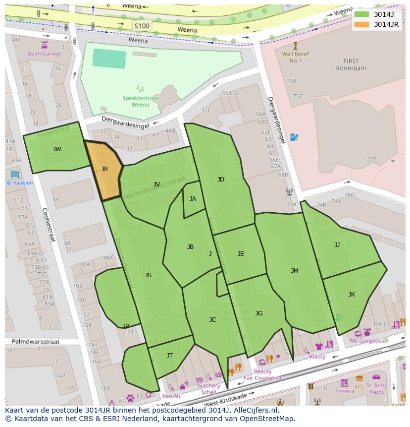 Afbeelding van het postcodegebied 3014 JR op de kaart.