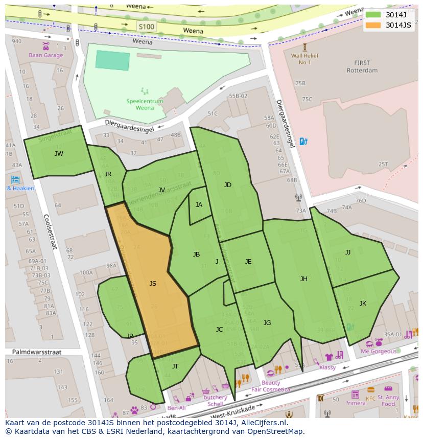 Afbeelding van het postcodegebied 3014 JS op de kaart.