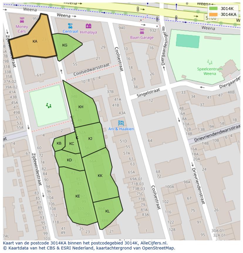 Afbeelding van het postcodegebied 3014 KA op de kaart.