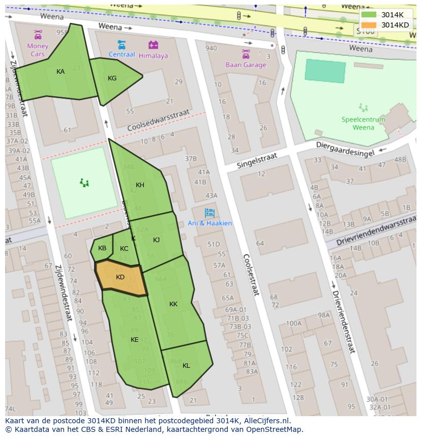 Afbeelding van het postcodegebied 3014 KD op de kaart.