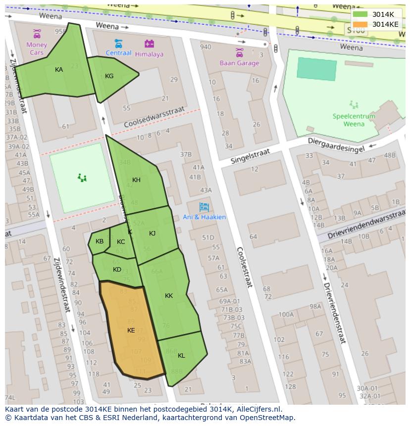 Afbeelding van het postcodegebied 3014 KE op de kaart.