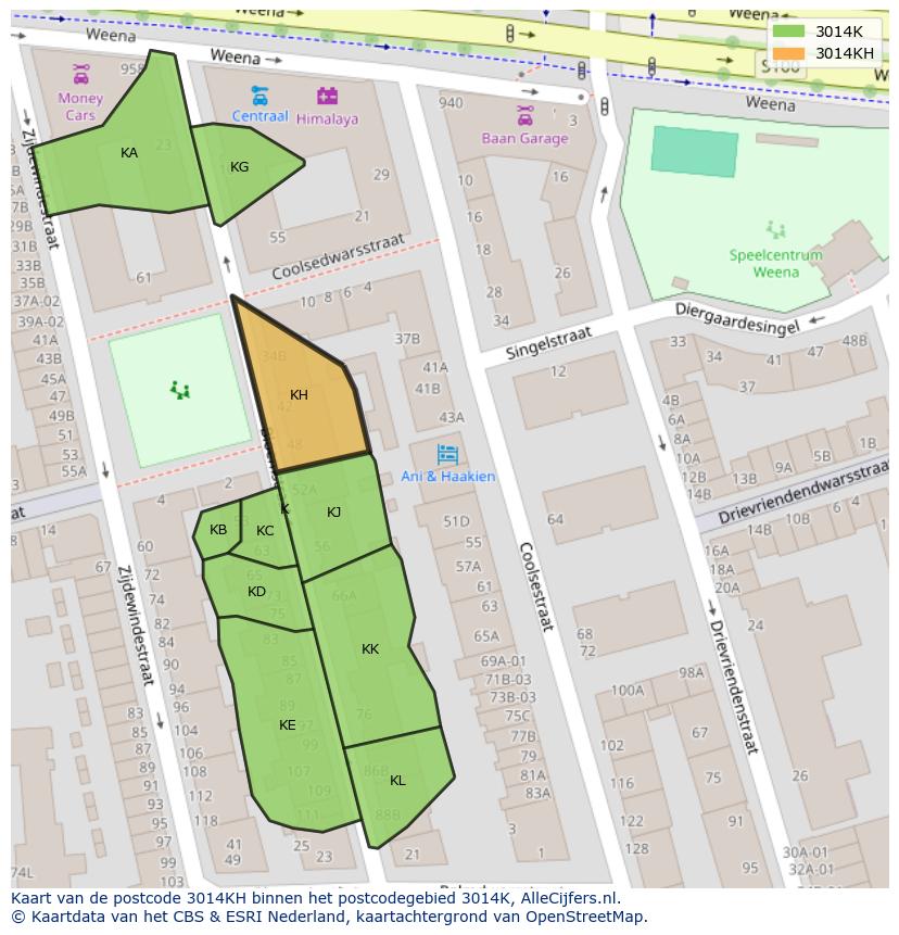 Afbeelding van het postcodegebied 3014 KH op de kaart.