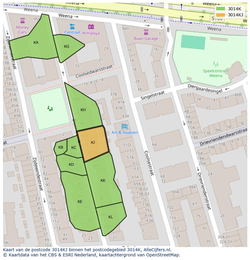 Afbeelding van het postcodegebied 3014 KJ op de kaart.