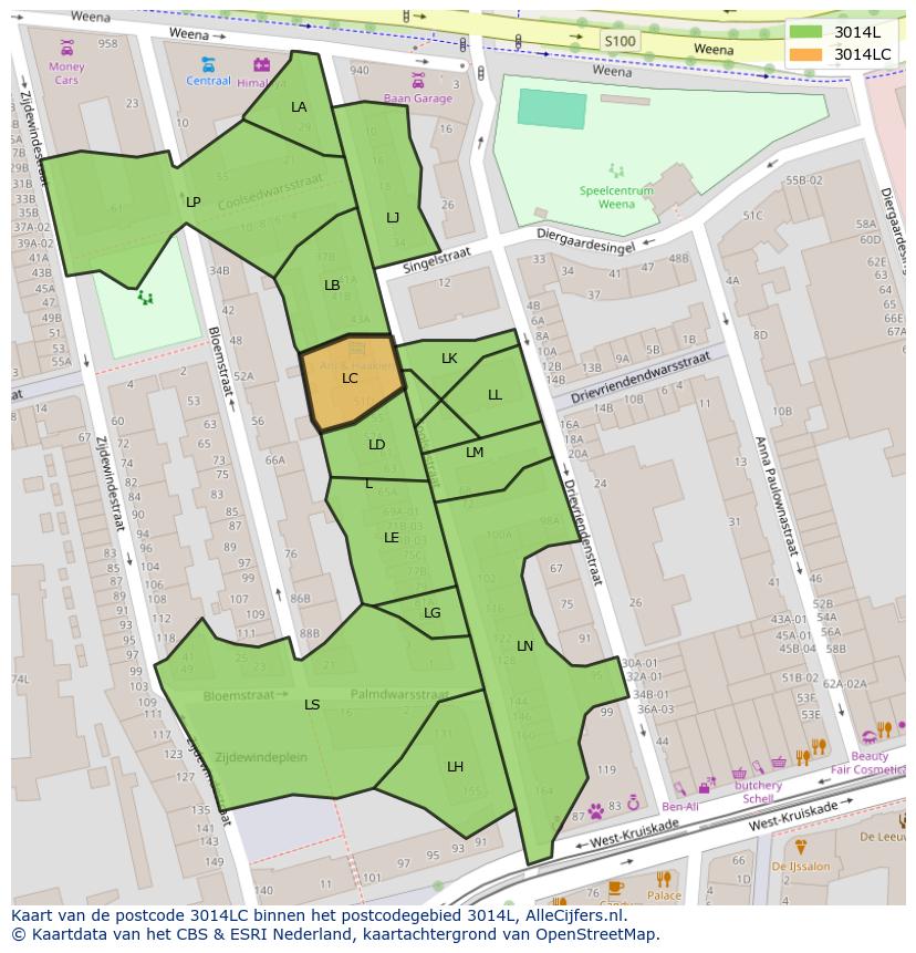 Afbeelding van het postcodegebied 3014 LC op de kaart.