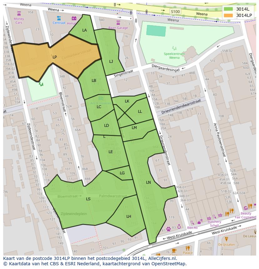 Afbeelding van het postcodegebied 3014 LP op de kaart.