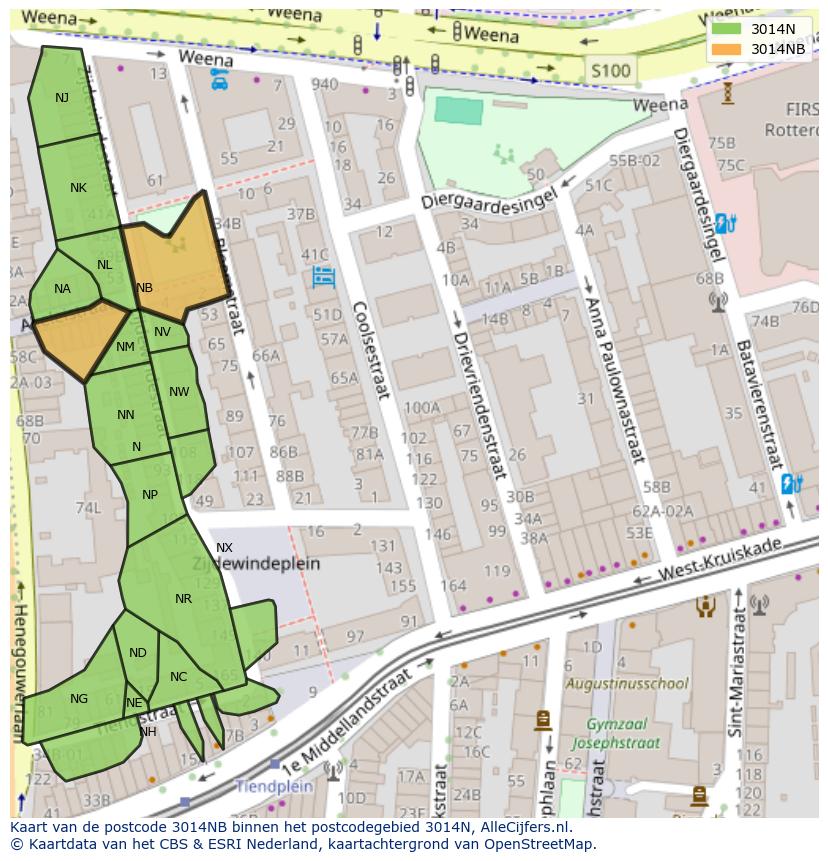 Afbeelding van het postcodegebied 3014 NB op de kaart.