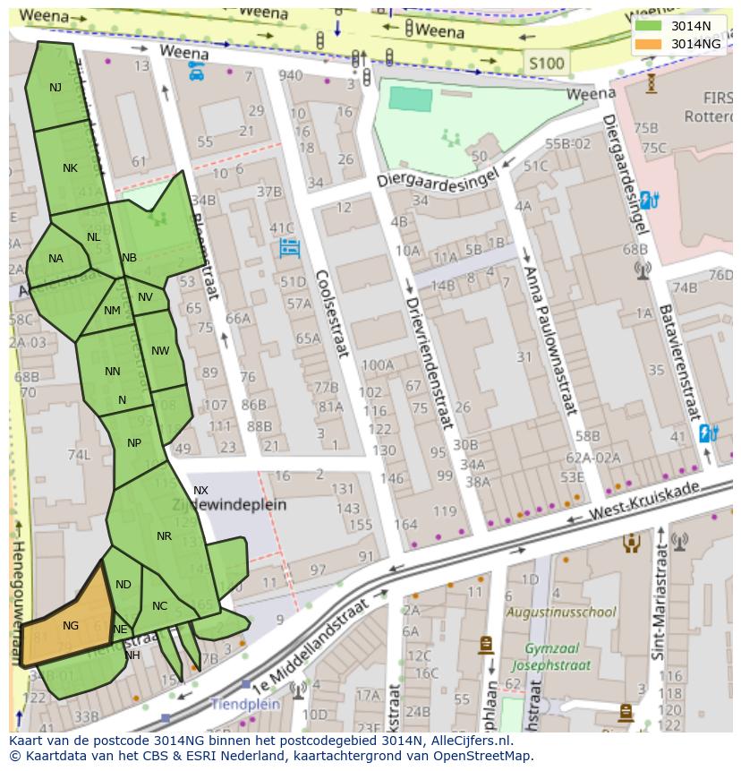Afbeelding van het postcodegebied 3014 NG op de kaart.