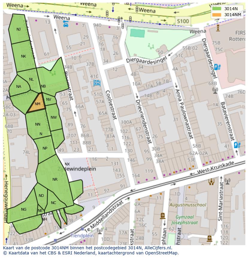 Afbeelding van het postcodegebied 3014 NM op de kaart.