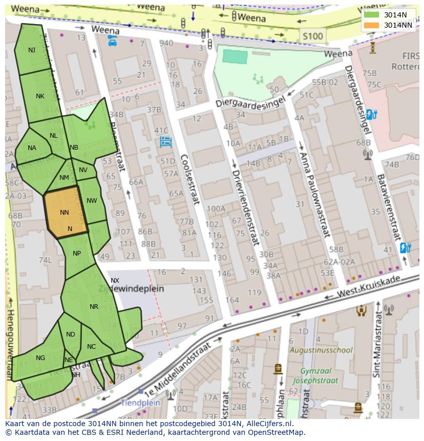 Afbeelding van het postcodegebied 3014 NN op de kaart.