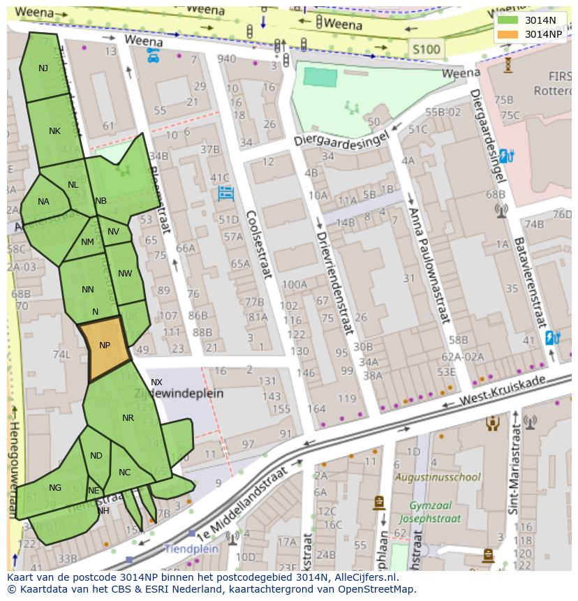 Afbeelding van het postcodegebied 3014 NP op de kaart.
