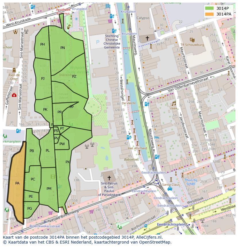 Afbeelding van het postcodegebied 3014 PA op de kaart.