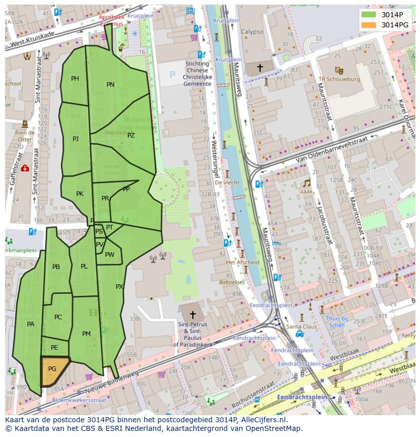Afbeelding van het postcodegebied 3014 PG op de kaart.