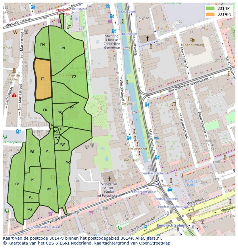 Afbeelding van het postcodegebied 3014 PJ op de kaart.