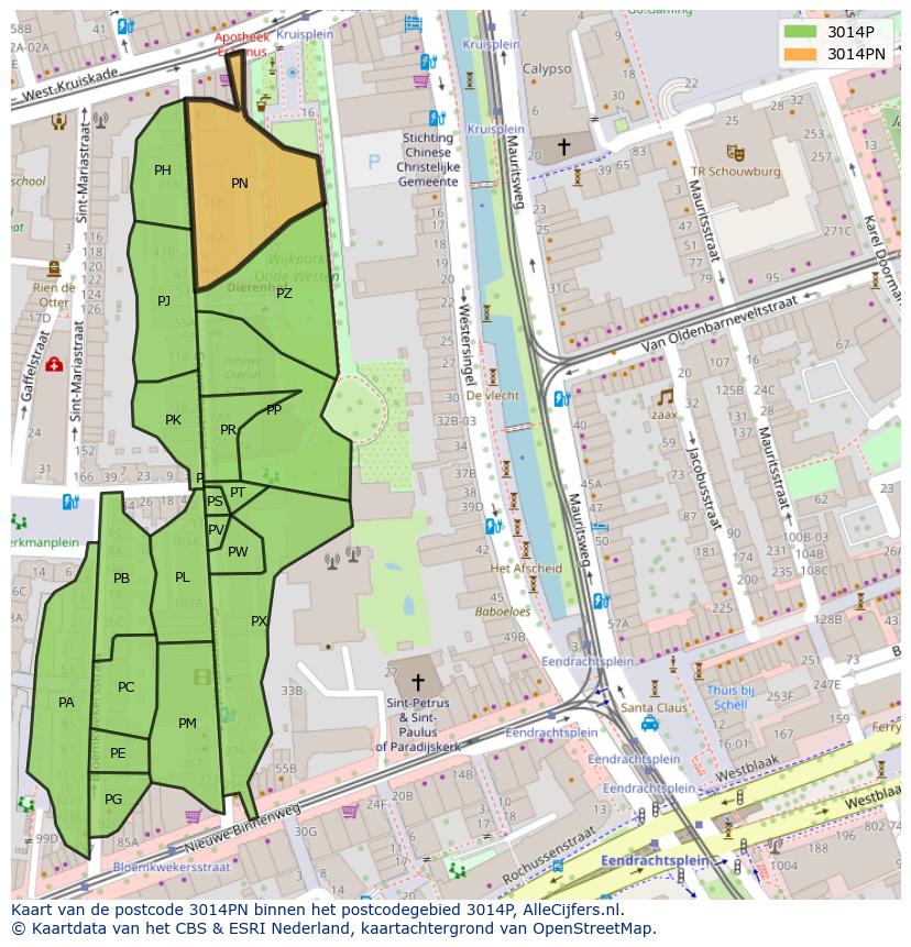 Afbeelding van het postcodegebied 3014 PN op de kaart.