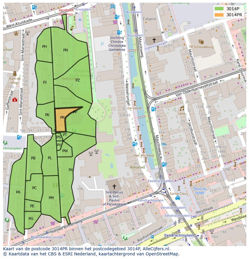 Afbeelding van het postcodegebied 3014 PR op de kaart.