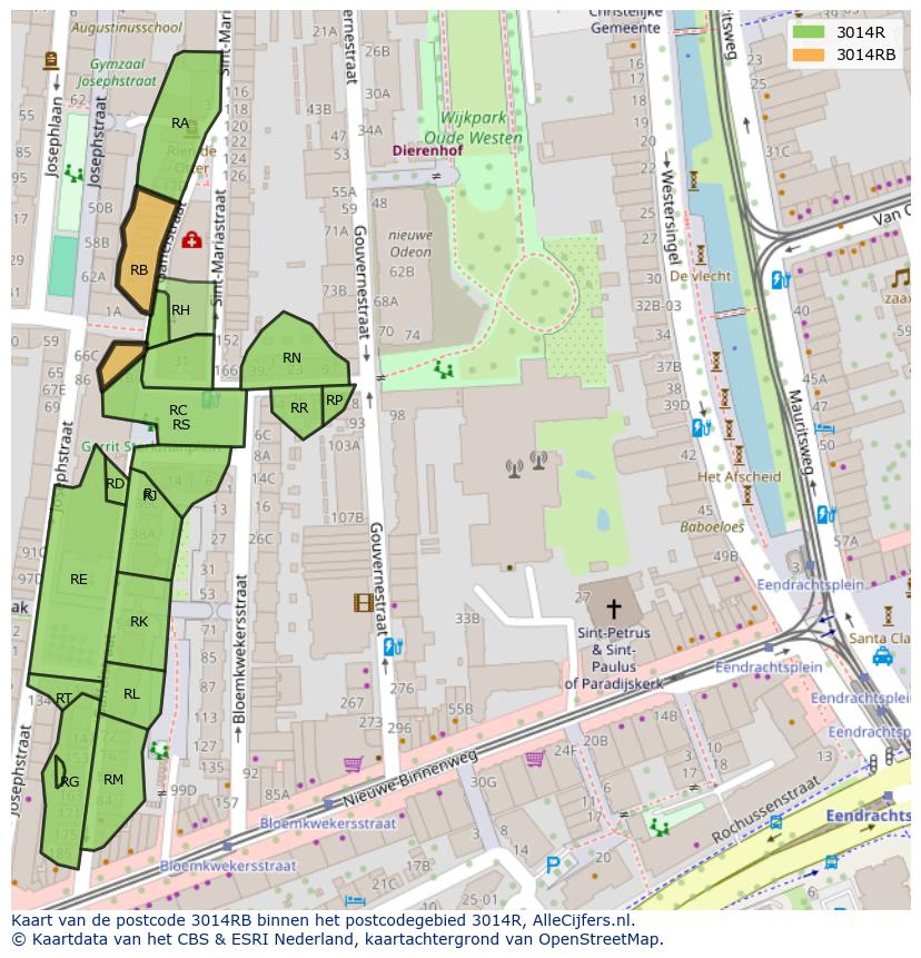 Afbeelding van het postcodegebied 3014 RB op de kaart.