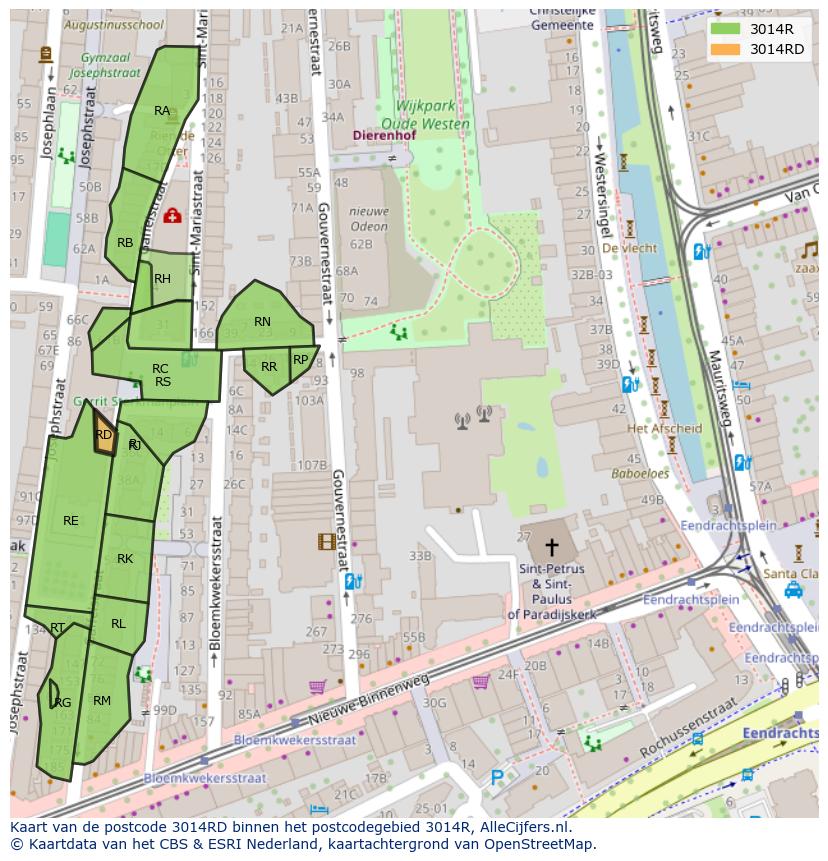 Afbeelding van het postcodegebied 3014 RD op de kaart.
