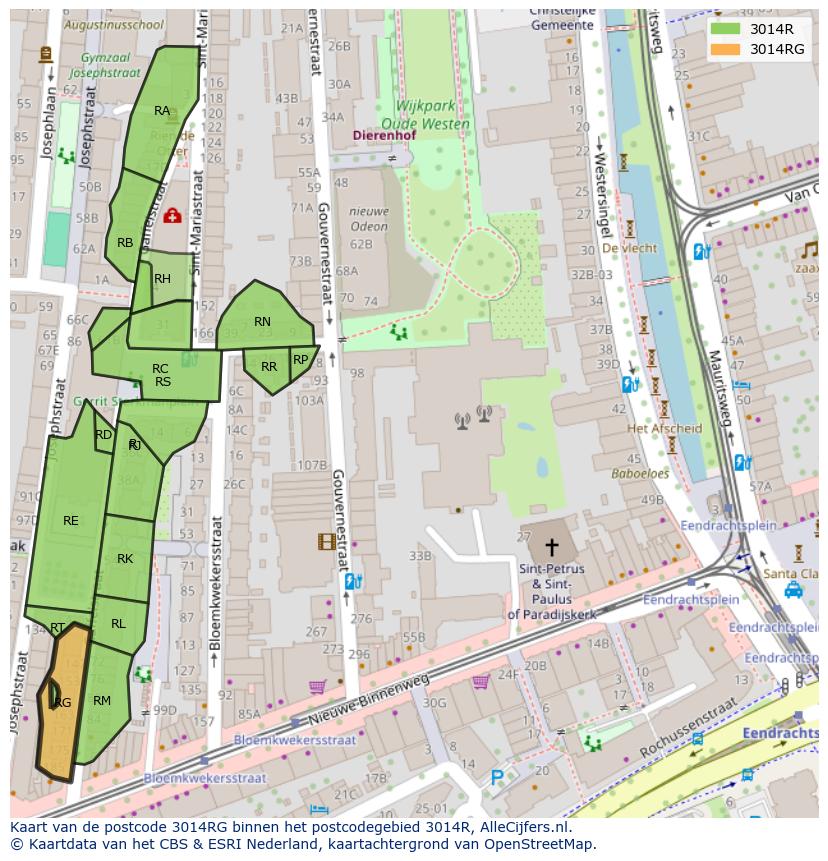 Afbeelding van het postcodegebied 3014 RG op de kaart.
