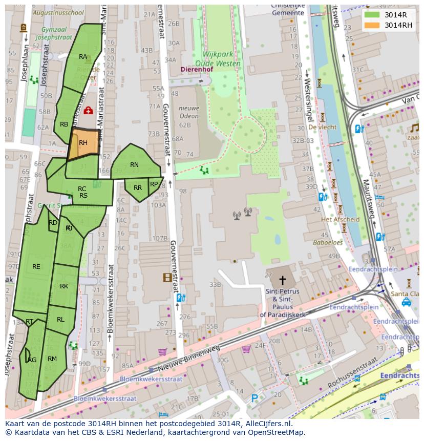Afbeelding van het postcodegebied 3014 RH op de kaart.
