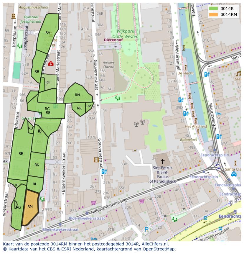 Afbeelding van het postcodegebied 3014 RM op de kaart.