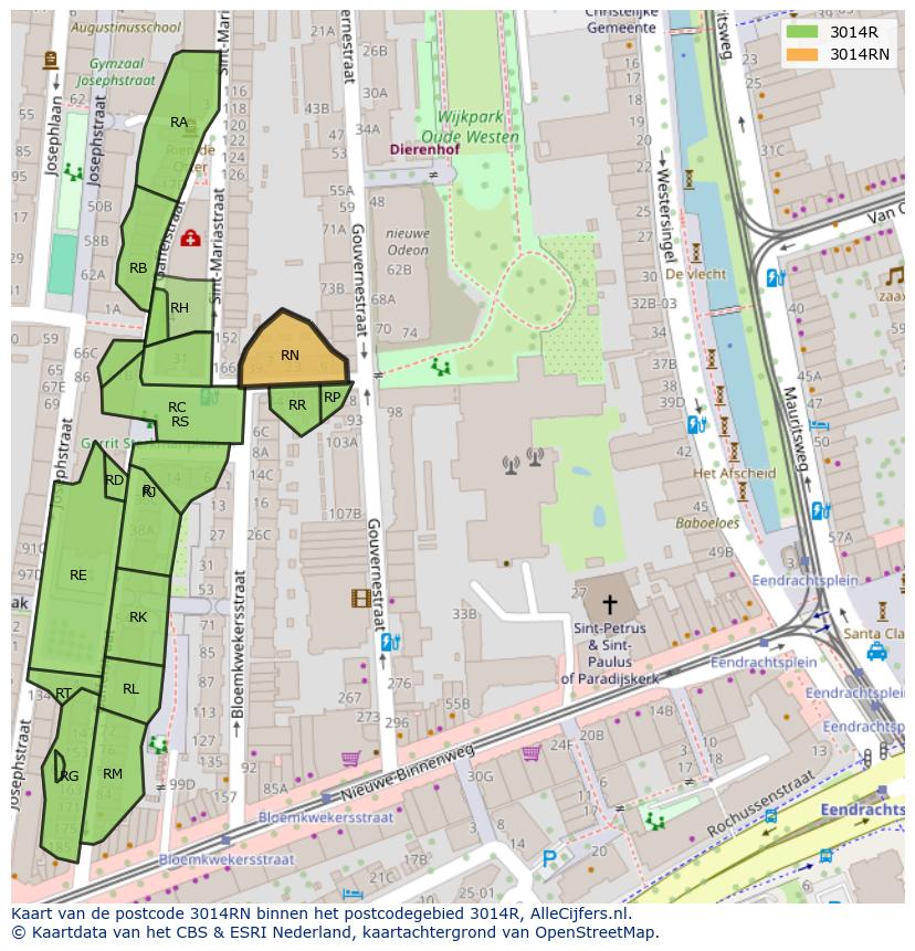 Afbeelding van het postcodegebied 3014 RN op de kaart.