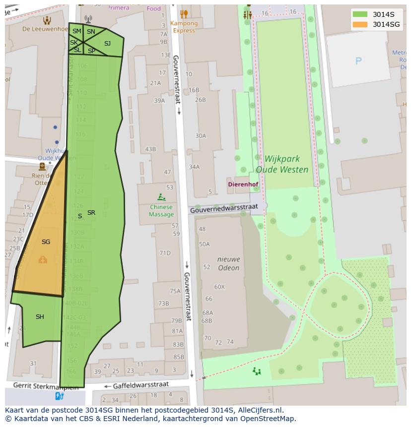 Afbeelding van het postcodegebied 3014 SG op de kaart.