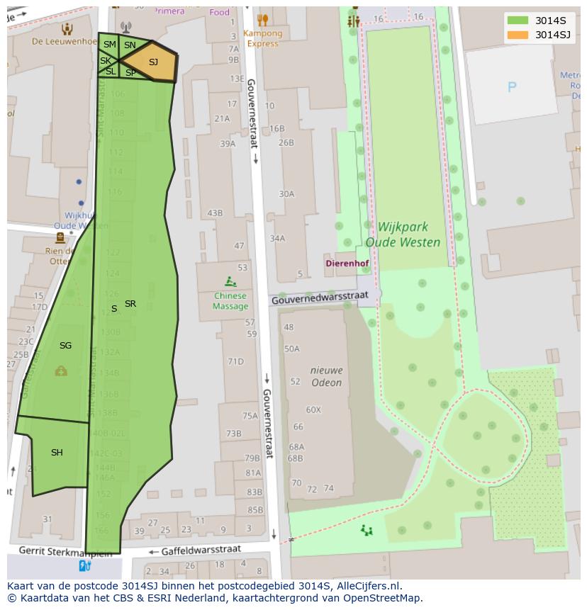 Afbeelding van het postcodegebied 3014 SJ op de kaart.