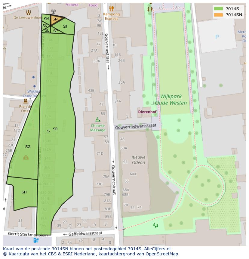 Afbeelding van het postcodegebied 3014 SN op de kaart.