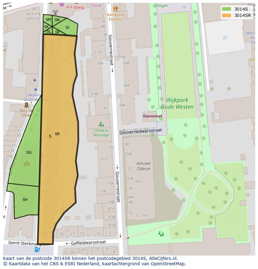 Afbeelding van het postcodegebied 3014 SR op de kaart.