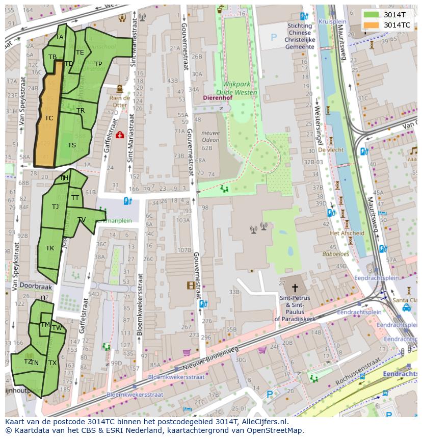 Afbeelding van het postcodegebied 3014 TC op de kaart.