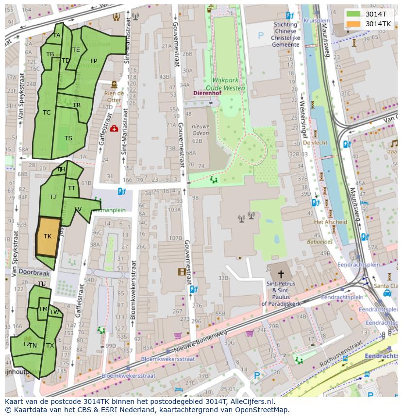 Afbeelding van het postcodegebied 3014 TK op de kaart.