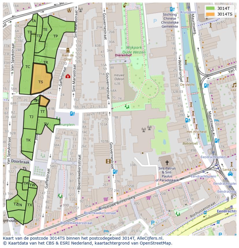 Afbeelding van het postcodegebied 3014 TS op de kaart.