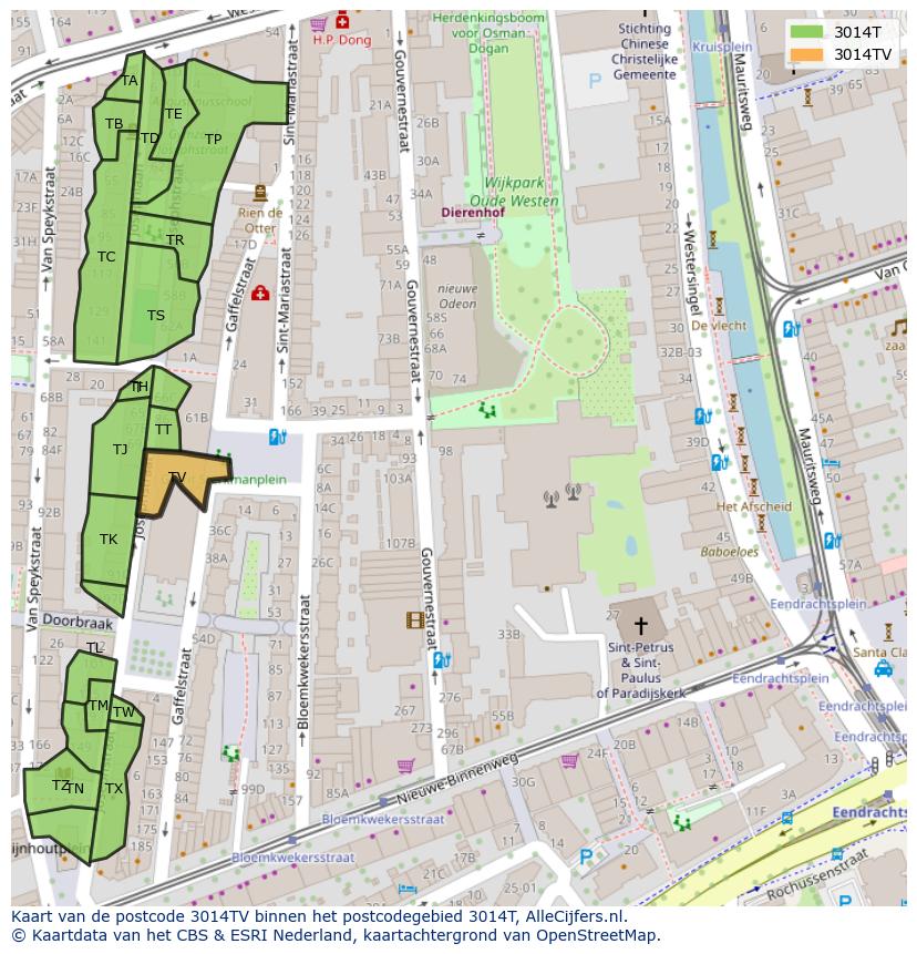 Afbeelding van het postcodegebied 3014 TV op de kaart.