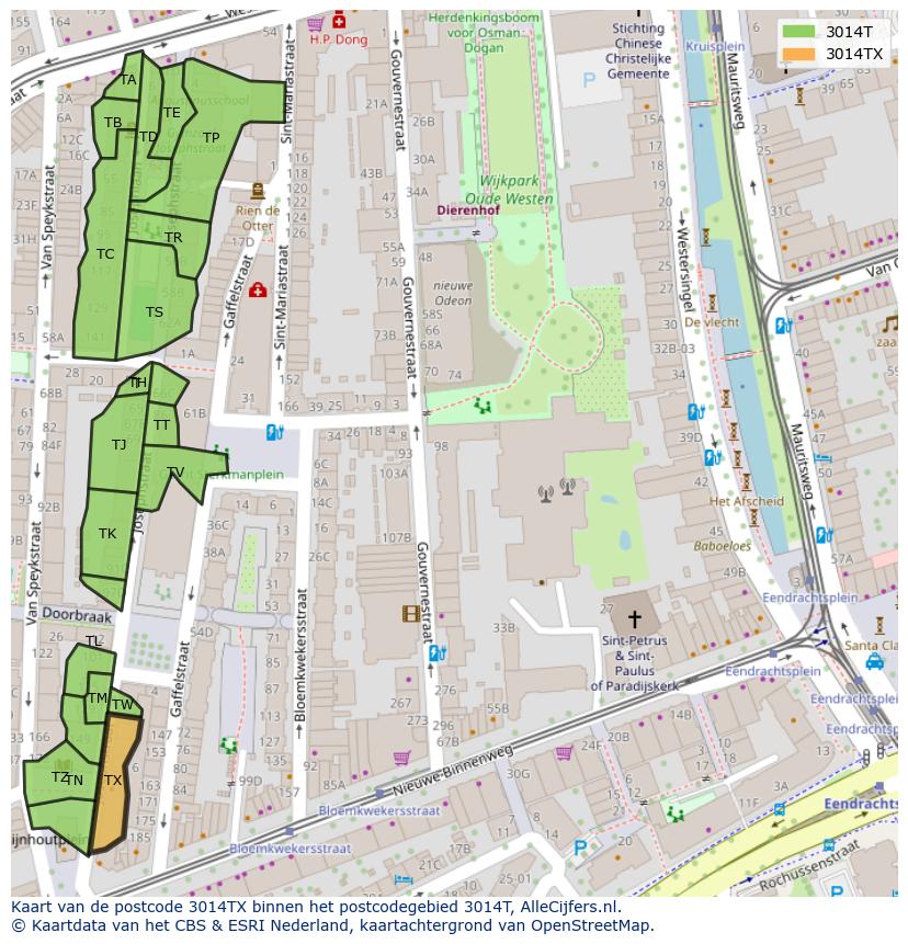 Afbeelding van het postcodegebied 3014 TX op de kaart.