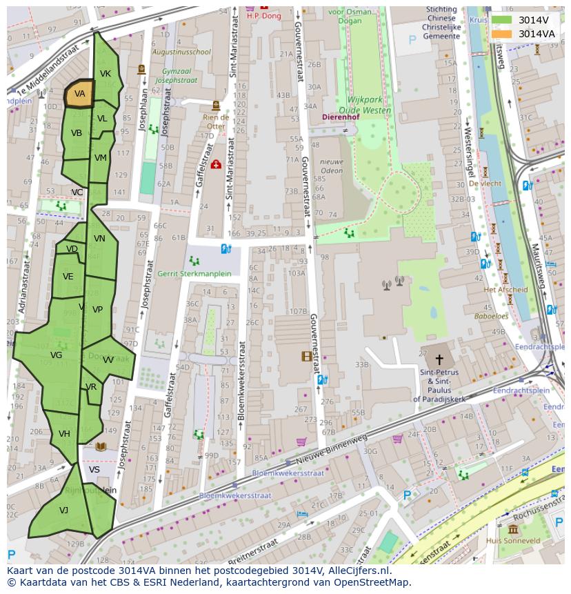 Afbeelding van het postcodegebied 3014 VA op de kaart.