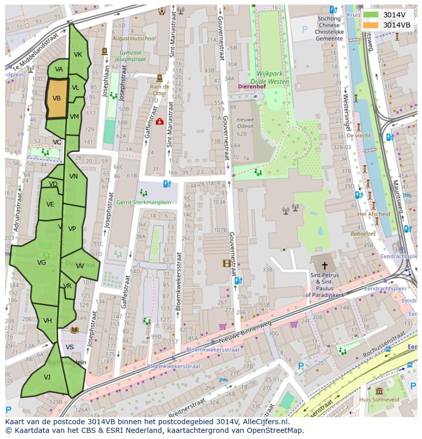 Afbeelding van het postcodegebied 3014 VB op de kaart.
