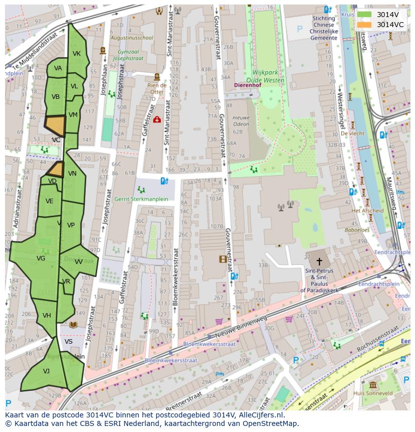 Afbeelding van het postcodegebied 3014 VC op de kaart.