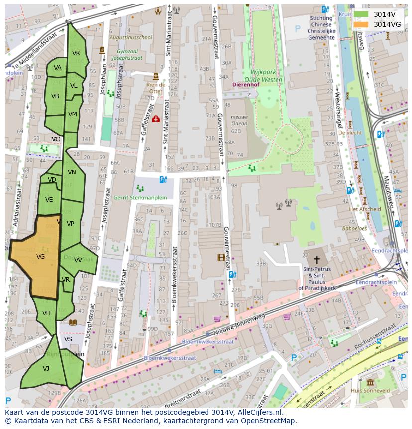 Afbeelding van het postcodegebied 3014 VG op de kaart.