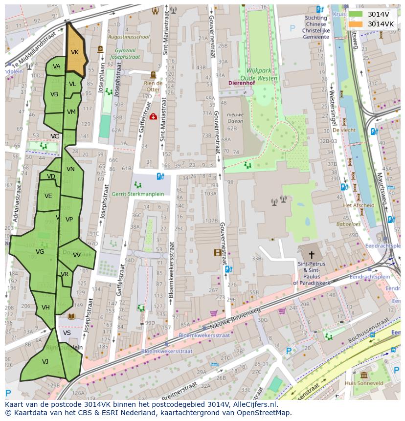 Afbeelding van het postcodegebied 3014 VK op de kaart.