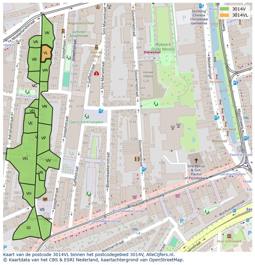 Afbeelding van het postcodegebied 3014 VL op de kaart.