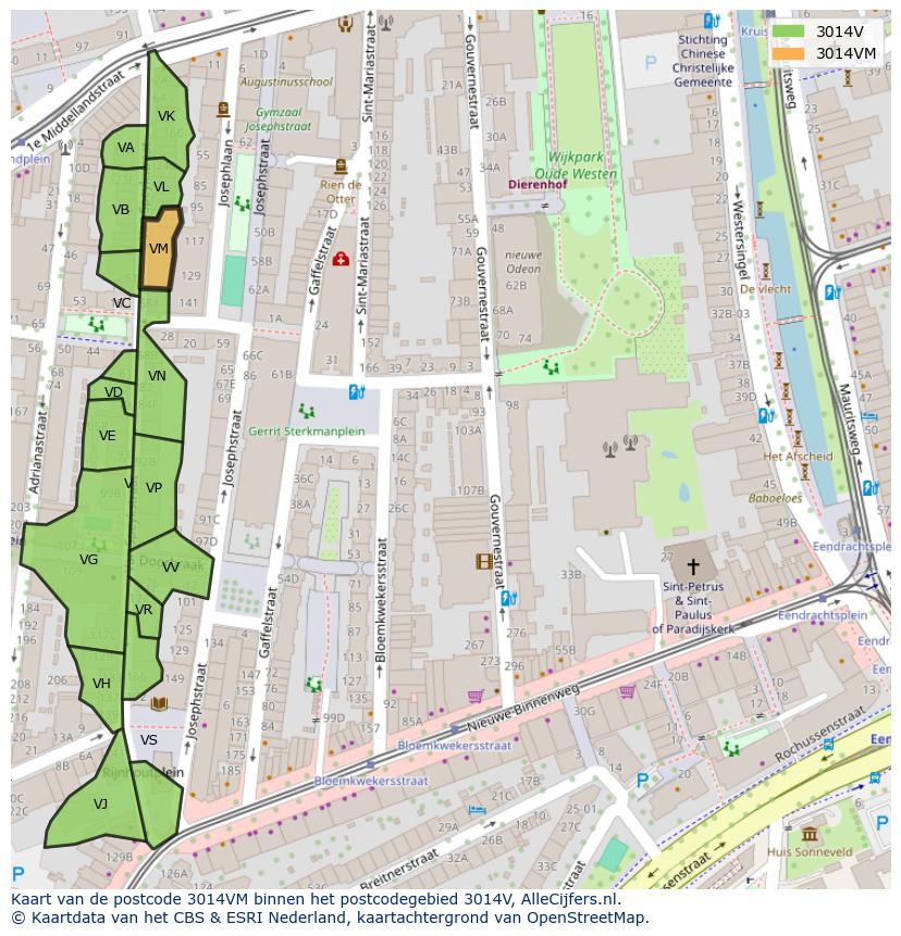 Afbeelding van het postcodegebied 3014 VM op de kaart.