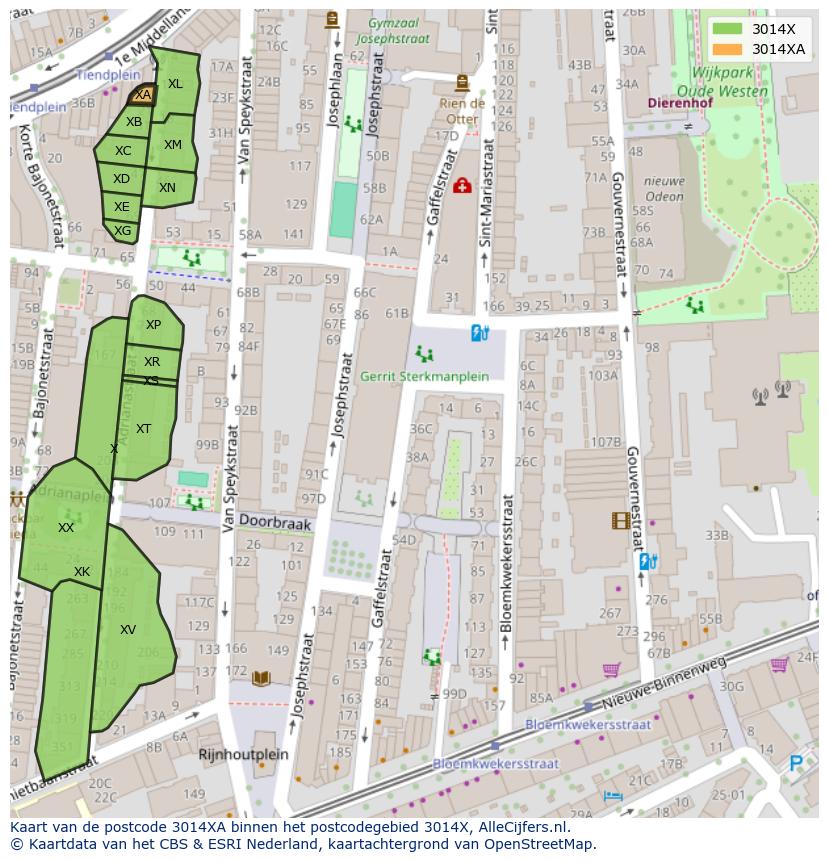 Afbeelding van het postcodegebied 3014 XA op de kaart.