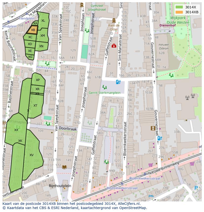 Afbeelding van het postcodegebied 3014 XB op de kaart.